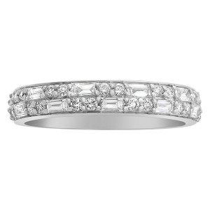 14K White Gold 0.85 carat Baguette and Round Diamonds Band Ring