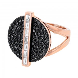 14K Rose Gold 1.4 carats Black and White Diamonds Geometric Round Ring