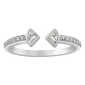 14K White Gold 0.33 carat Trillion and Round Diamonds Open Band Ring