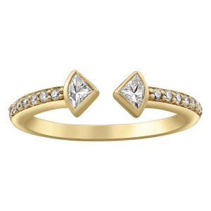 14K Yellow Gold 0.33 carat Trillion and Round Diamonds Open Band Ring