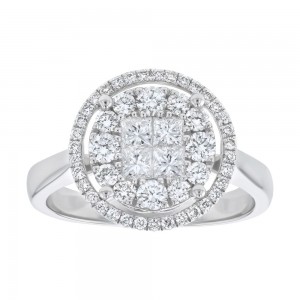 14K White Gold 1.0 carat Fancy Cut Diamonds Round Halo Ring