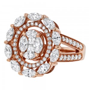 14K Rose Gold 1.85 carats Fancy Cut Diamonds Oval Shape Halo Ring