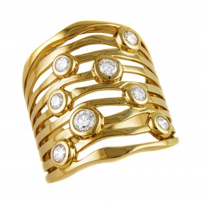 14K Yellow Gold 0.75 carats Multi Row Sculptured Wide Ring