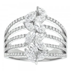 14K White Gold 1.60 carats Fancy Cut Diamonds Multi Row Ring