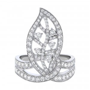 14K White Gold 1.25 carats Round Diamonds Leaf Ring