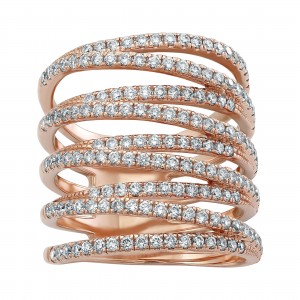 14K Rose Gold 1.50 carats Multi Row Wide Ring