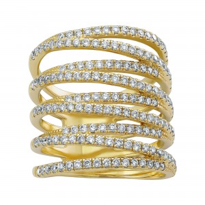 14K Yellow Gold 1.50 carats Multi Row Wide Ring