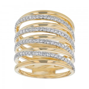 14K Yellow Gold 1.0 carat Round Diamonds Multi-Row Crossover Wide Ring