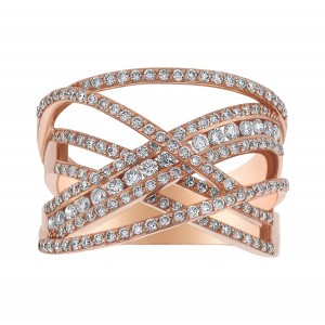 14K Rose Gold 1.00 carat Diamonds Multi Row Crossover Fashion Ring
