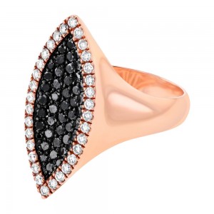 14K Rose Gold 1 carat Black and White Diamonds Geometric Marquise Ring