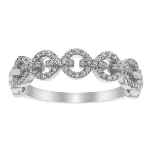 14K White Gold 0.25 carat Diamonds Semi Eternity Round Links Band Ring