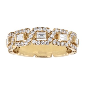 14K Yellow Gold 1.00 carat Baguette and Round Diamonds Semi Eternity Band Ring