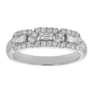 14K White Gold 0.50 carat Baguette and Round Diamonds Semi Eternity Band Ring