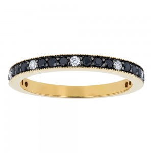 14K Yellow Gold 0.45 carat Black and White Diamonds Band Ring
