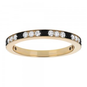 14K Yellow Gold 0.45 carat Black and White Diamonds Band Ring