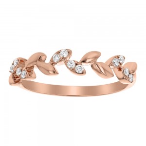 14K Rose Gold 0.12 carat Diamonds Leaf Band Ring