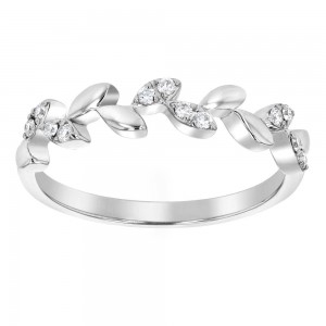 14K White Gold 0.12 carat Diamonds Leaf Band Ring