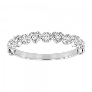 14K White Gold 0.25 carat Diamonds Heart Band Ring
