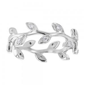 14K White Gold 0.19 carat Diamonds Leaf Band Ring