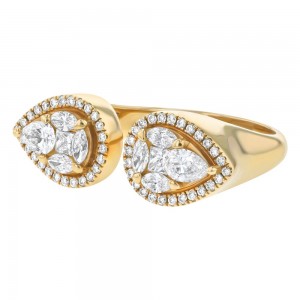 14K Yellow Gold 1 carat Fancy Cut Diamonds Pear Shape Double Ring