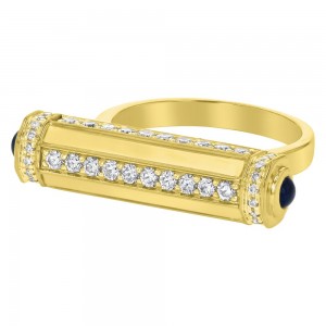 14K Yellow Gold 0.75 carat White Round Diamonds MEZUZA Ring