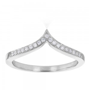 14K White Gold Round Diamonds Crown Ring