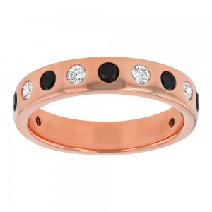14K Rose Gold 0.70 carat Black and White Diamonds Band Ring