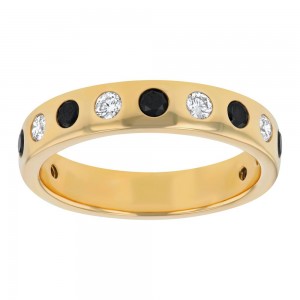 14K Yellow Gold 0.70 carat Black and White Diamonds Band Ring