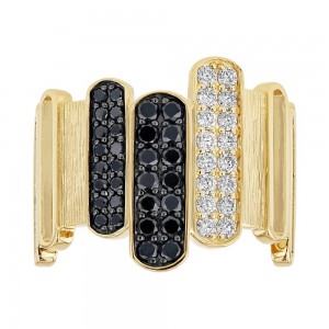 14K Yellow Gold 0.75 carat Black and White Round Diamonds Ring