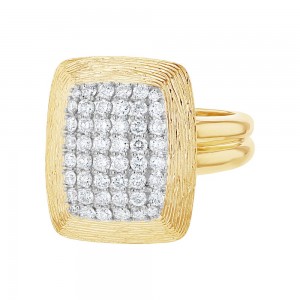 14K Yellow Gold 1.0 carat Diamonds Rounded Rectangular Textured Ring