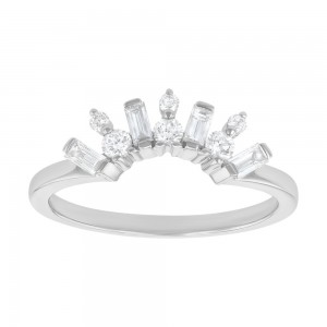 14K White Gold 0.36 carat Baguette and Round Diamonds Crown Ring