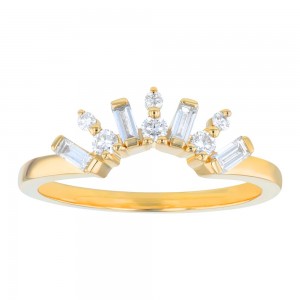 14K Yellow Gold 0.36 carat Baguette and Round Diamonds Crown Ring