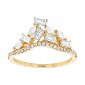 14K Yellow Gold 0.75 carat Baguette, Marquise and Round Diamonds Crown Ring