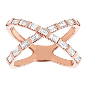 14K Rose Gold 0.85 carat Baguette Diamonds X Fashion Ring
