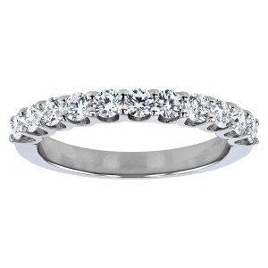 14K White Gold 0.75 carat Round Diamonds Shared Prongs Wedding Band Ring