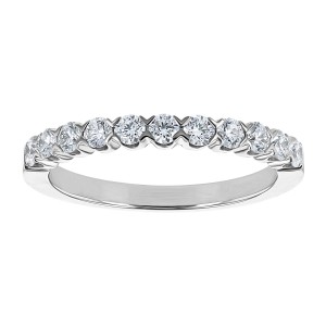 14K White Gold 0.55 carat Round Diamonds Shared Prongs Wedding Band Ring