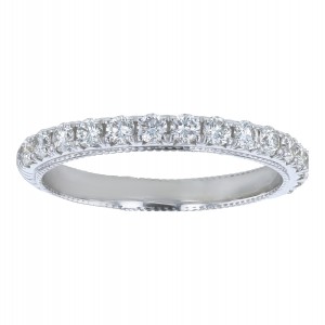 14K White Gold 0.50 carat Round Diamonds Shared Prongs Engraved Wedding Band Ring