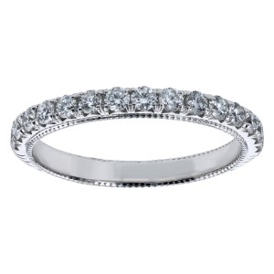 14K White Gold 0.70 carat Round Diamonds Shared Prongs Engraved Wedding Band Ring