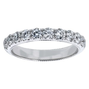 14K White Gold 1.00 carat Round Diamonds Shared Prongs Engraved Wedding Band Ring