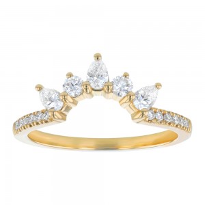 14K Yellow Gold 0.55 carat Marquise and Round Diamonds Crown Ring