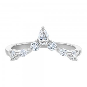 14K White Gold 0.55 carat Pear, Marquise and Round Diamonds Crown Ring