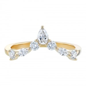 14K Yellow Gold 0.55 carat Pear, Marquise and Round Diamonds Crown Ring