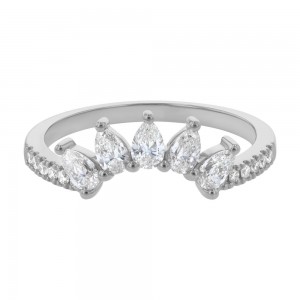14K White Gold 0.6 carat Pear and Round Diamonds Crown Ring