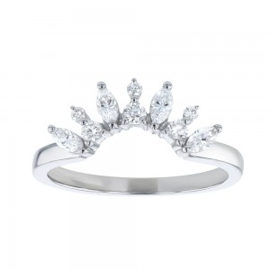 14K White Gold 0.4 carat Marquise and Round Diamonds Crown Ring