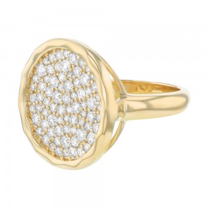 14K Yellow Gold 1.2 carat Diamonds Round Hammered Ring