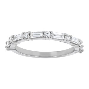 14K White Gold 0.75 carat Baguette and Round Diamonds Semi Eternity Band Ring