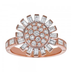 14K Rose Gold 1.3 carats Baguette and Round Diamonds Ring
