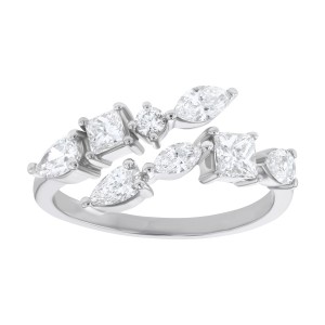 14K White Gold 1.25 carat Princess, Pear, Marquise and Round Diamonds Bypass Ring