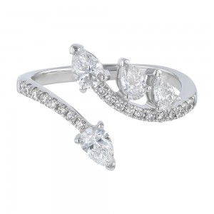 14K White Gold 1.0 carat Fancy Cut Diamonds Bypass Ring