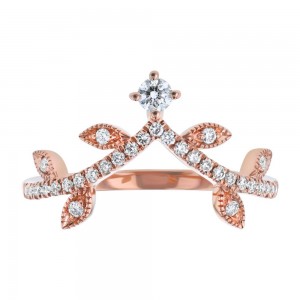 14K Rose Gold 0.3 carat Round Diamonds Floral Crown Ring